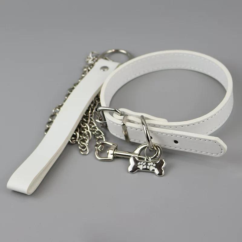 Knochenprint Leder Choker Halsband mit Leine für Männer Frauen Punk Halskette Cosplay