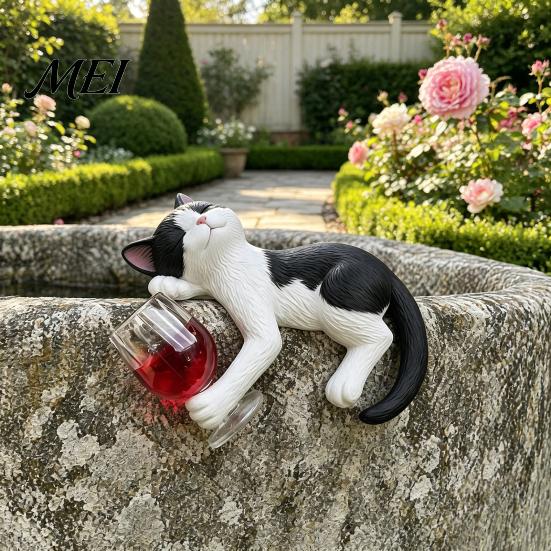 Creative Desktop Ornament Drunken Cat Statue Planter Hanger, Whimsical Flower Pot Ornament, Weatherproof Animal Resin Cute Kitten Figurine for