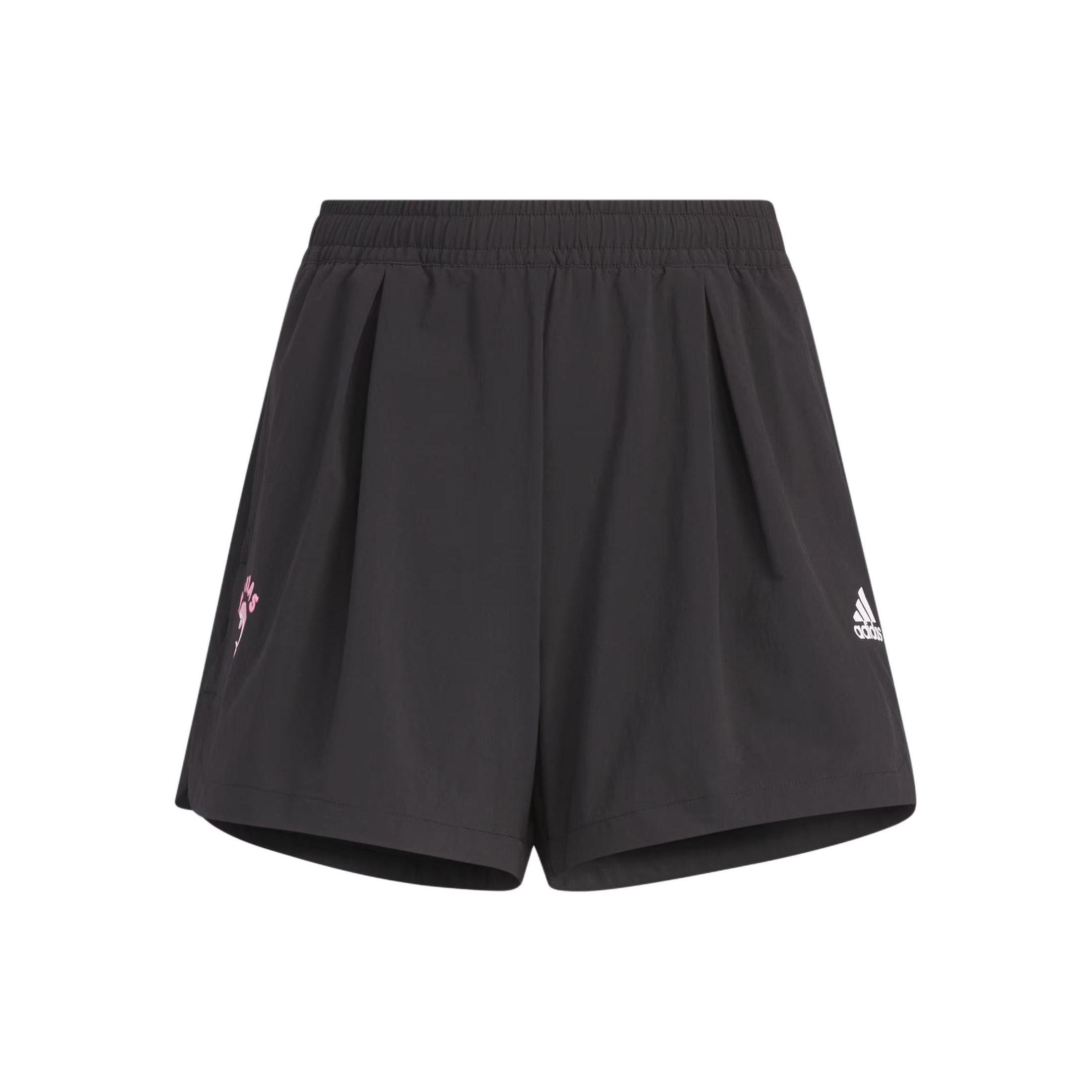 Adidas X Pemslou Шорты эластичные с охлаждающим эффектом и принтом в виде букв логотипа и животного узора, тканые спортивные шорты, детские шорты, черные JF3864 128