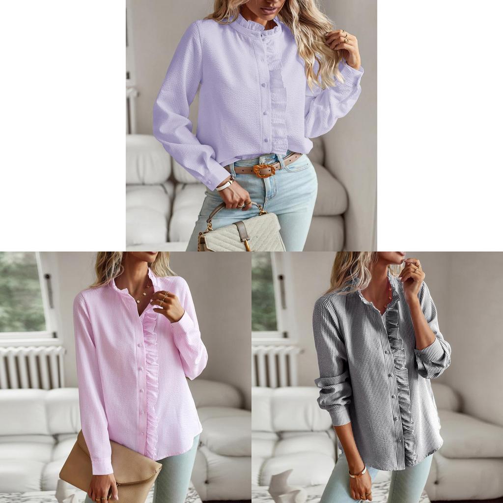 Womens Long Sleeve Shirt With Cotton Polyester Blend For Office Work In Autumn Winter