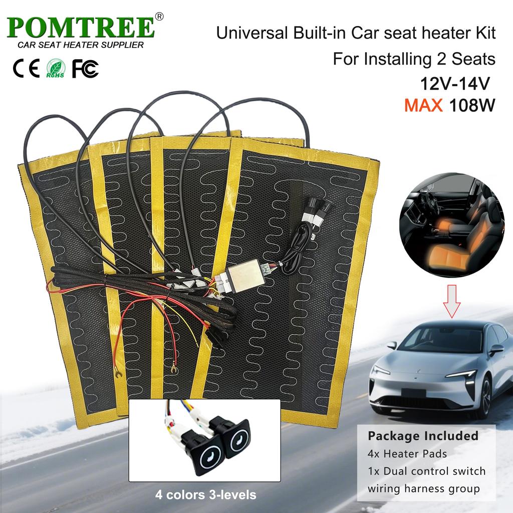 108W Built-in Car Seat Heater Kit Fit 2 Seats,12V 4Pcs Universal Alloy Wire Heating Pads with 3 Levels Control Switch System