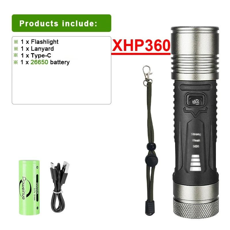 Most Powerful Flashlight XHP360 LED Camping Lantern Super Bright Long Range Flashlights Dimmable Rechargeable Lamps For Outdoor