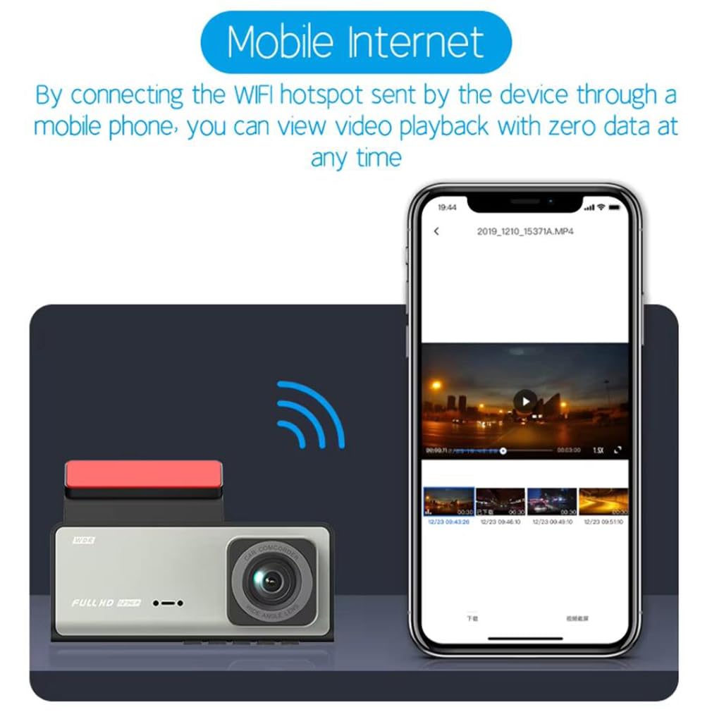 3-channel Wifi dash cam for car, front and rear internal 1080P car DVR, Super