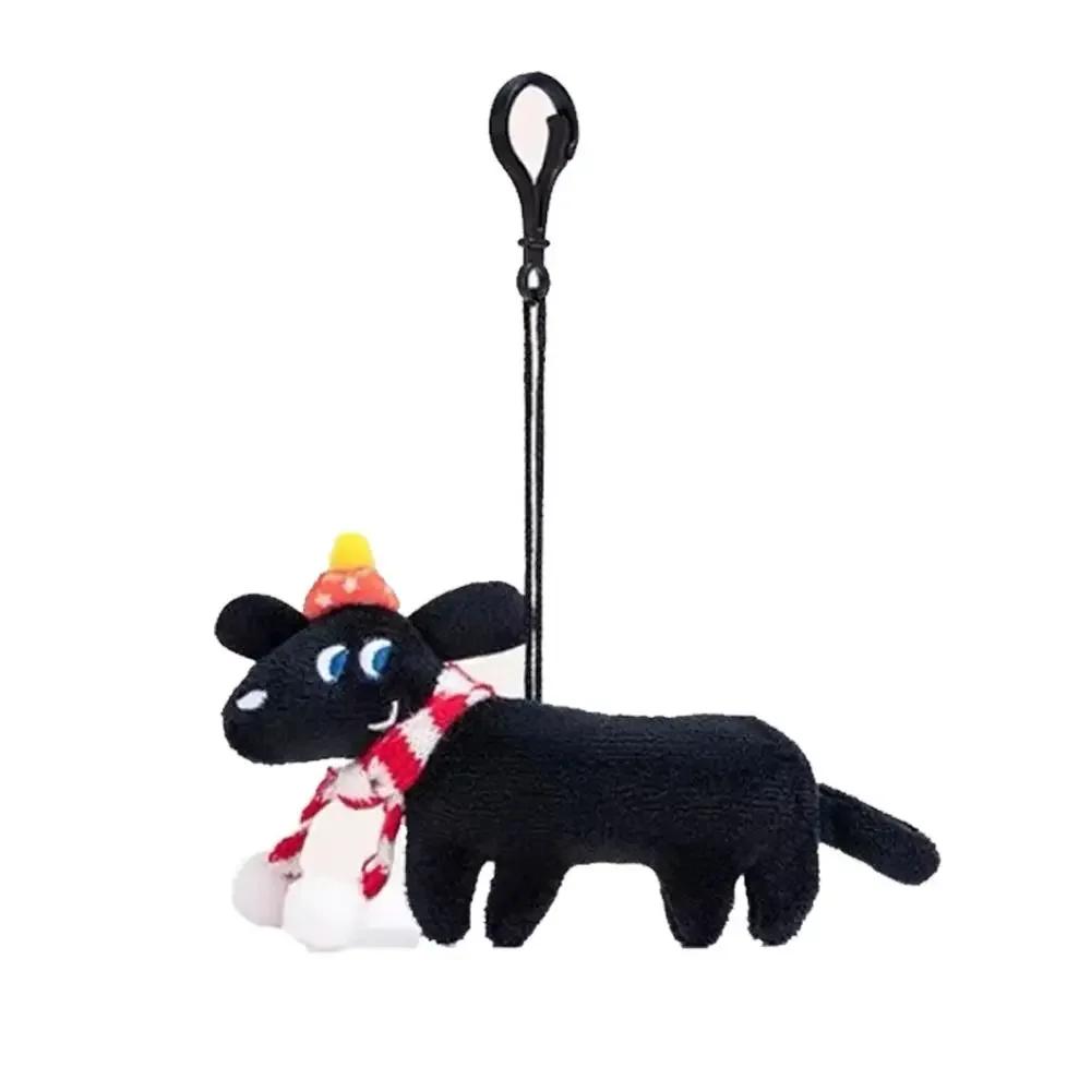 Novel Anime-Style Black Puppy Fuzzy Keychain | Scarf-Adorned Design Velvety Soft Texture | Durable Stitch Bag Pendant