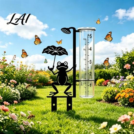 Accurate Rain Collector Garden Frog Gauge Metal Holding Umbrella Stake Weather Monitoring Gauge Decorative Measurement for Outdoor Yard Lawn