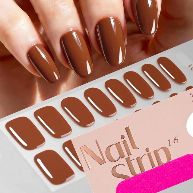 16Tips Semi-Cured Gel Nail Sticker Pure Color UV/LED Lamp Gel Nail Polish Wraps Long-Lasting Nail Strips Patch Nail Decoration
