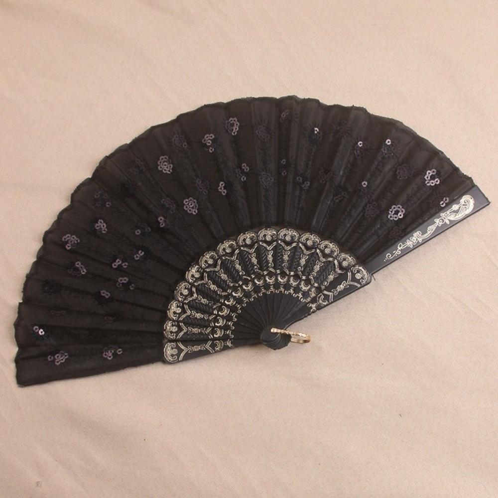 Sequin Embroidery Chinese Folding Fan Peacock Pattern Handheld Fan Plastic Fan Home Decor