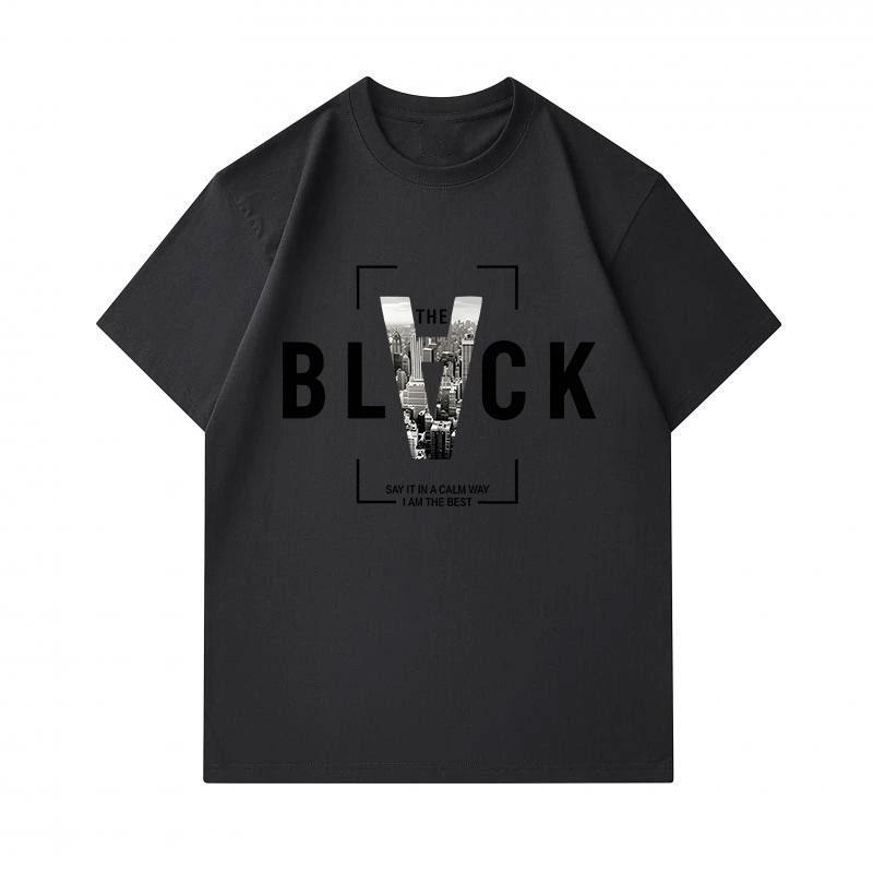 Men's 100% Cotton Crew Neck Short Sleeve T-shirt, Stylish City View V Letter BLVCK Graphic Print Casual Tee, Comfortable Daily Wear Top for Streetwear