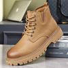 Men's Fashionable Yellow Lace-up Martin Boots with Rubber Sole, Cozy Velvet Lining – Versatile and Trendy for Work or Casual Wear.