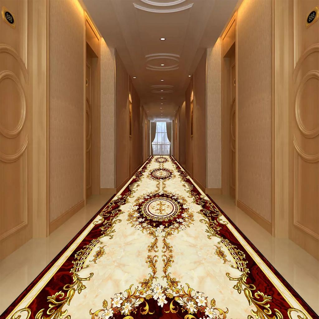 Golden Abstract Style Corridor Carpet Passageway Non-slip Runners Washable Stairway Rugs Home Decor Living Room Mat Customizable