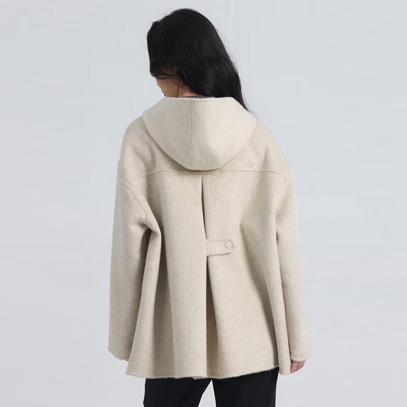 Fengxun Women's Hooded Double-Faced Wool Winter Coat