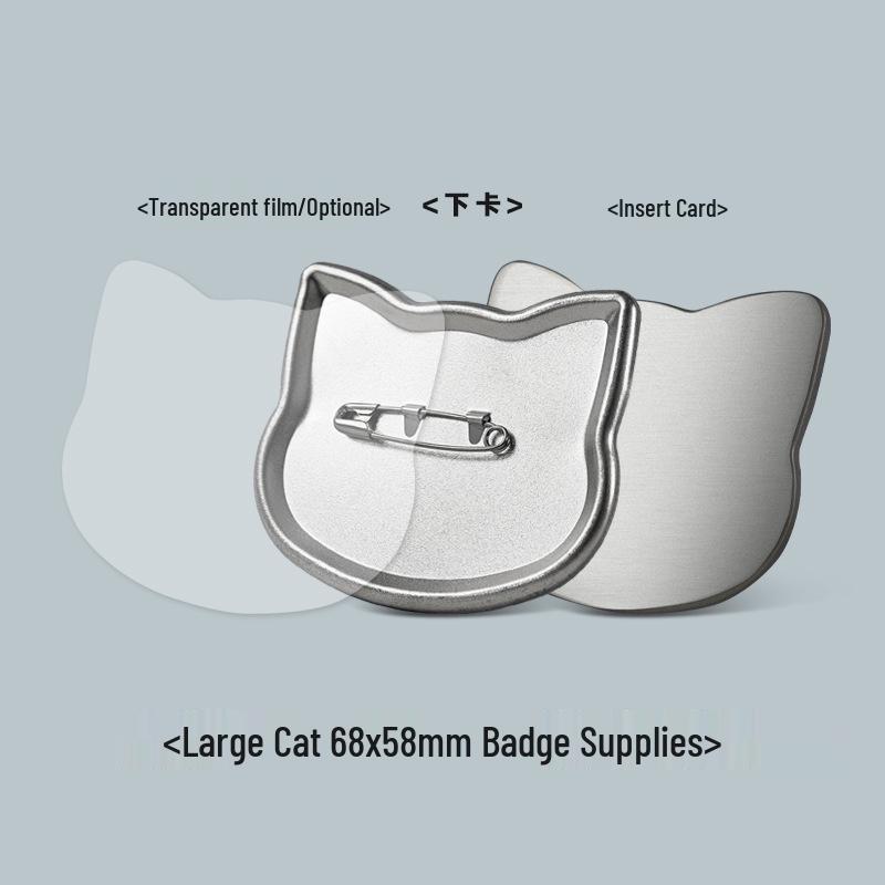 68x58mm Thick Cat-Shaped Frosted Tinplate Pin-Back Sparkle Badge