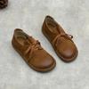 Johnature Casual Genuine Leather Lace-up Flats Round Toe Solid Color Cowhide Versatile Women's Shoes