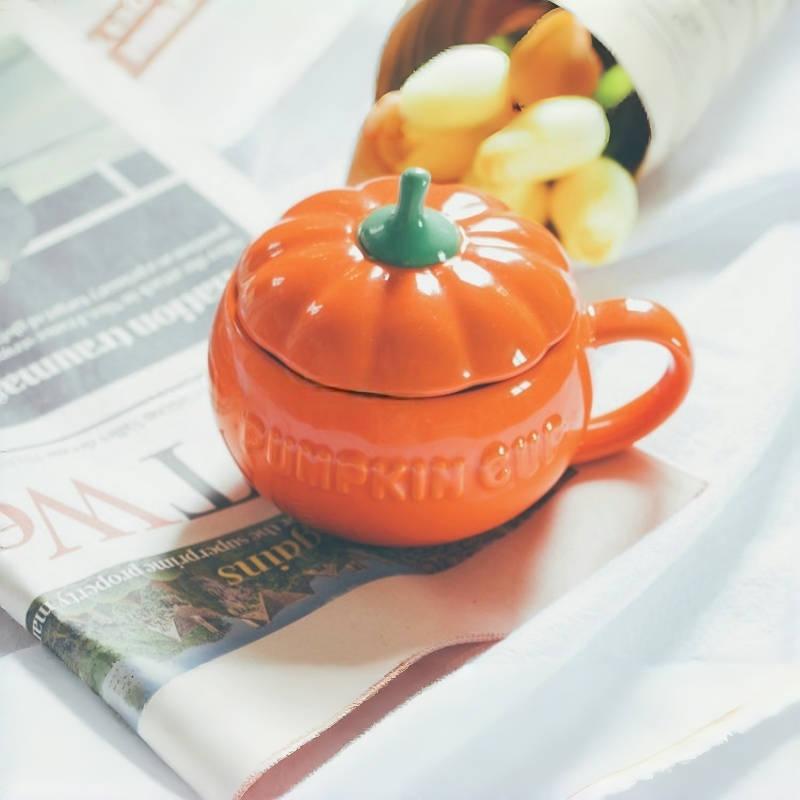 Ceramic Pumpkin Cup Thermos Cup with Lid Exquisite Breakfast Oatmeal Heat-Insulating Scalding-Proof Milk Mug Halloween Gift Cup
