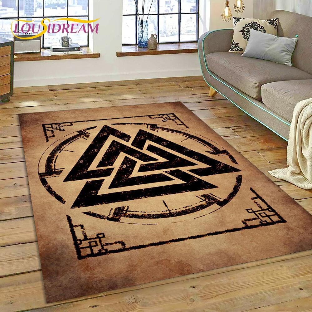 Teppich mit nordischer Mythologie, Valhalla, Wikinger, Odin, Cartoon-Motiv, groß, Teppich für Wohnzimmer, Schlafzimmer, Sofa, Fußmatte, Spielbodenmatte für Kinder