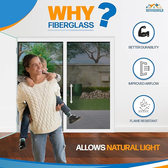 Magnetic Screen Door French Door, Durable Fiberglass Double Door Screen Mesh Curtain Fits Door Opening Up Keep Bugs Out