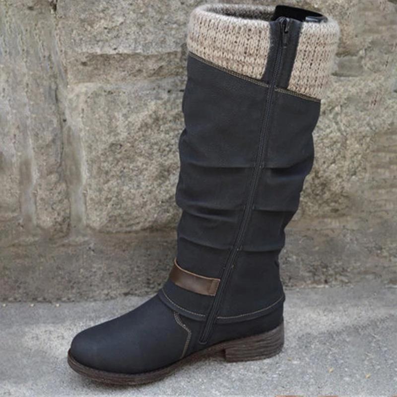 Plus Size Women Boots Winter Square Heel Long High Boots Ladies Custom Motorcycle Boots Women Shoes Mid Calf Botas Mujer WSH3791