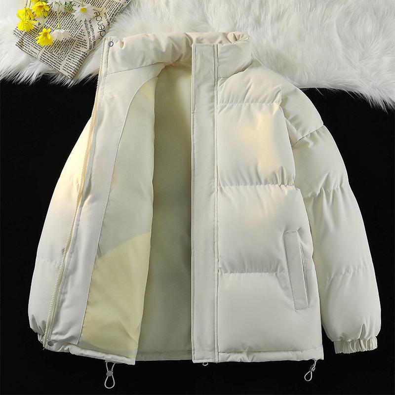 Herren Winter Daunen-Baumwolljacke im koreanischen Stil - Stehkragen, einfarbig, vielseitig, lockere Passform, Partnermantel