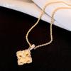 18K Real Gold Zircon Rhombus Flower Necklace Collarbone Chain Jewelry Women's Necklace