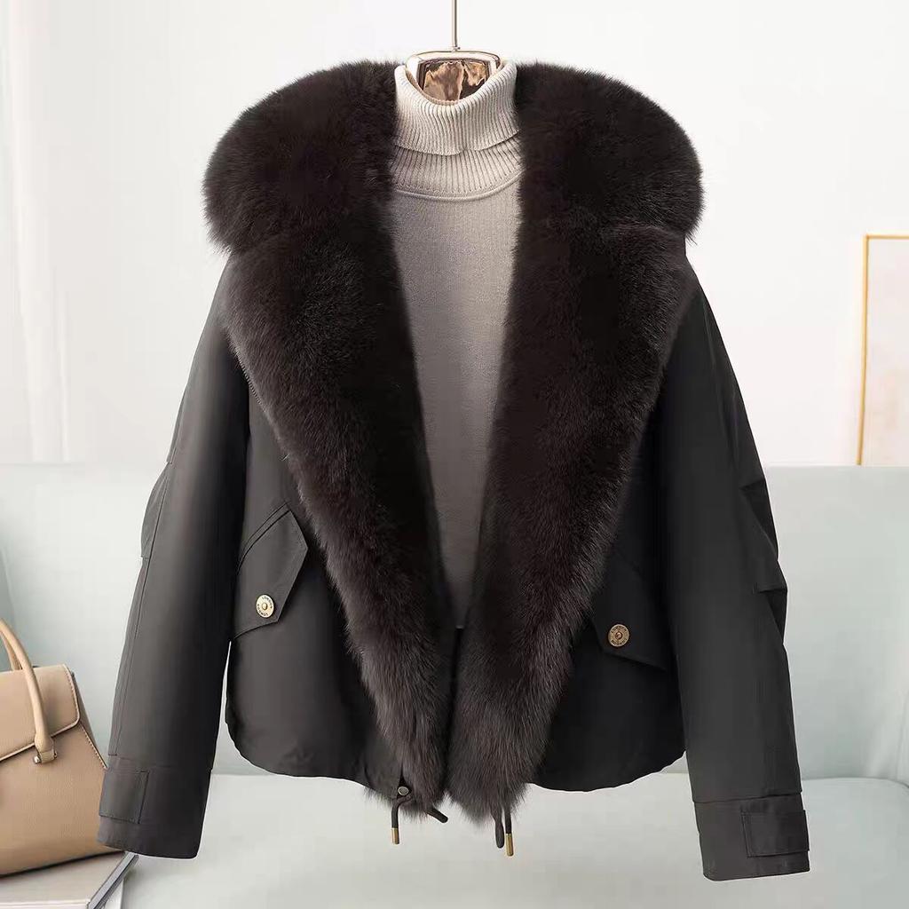Fashion Women Winter Jacket Big Fur Collar Thick Warm Solid Color Parka Coat Casual High‑grade Outerwear for Ladies