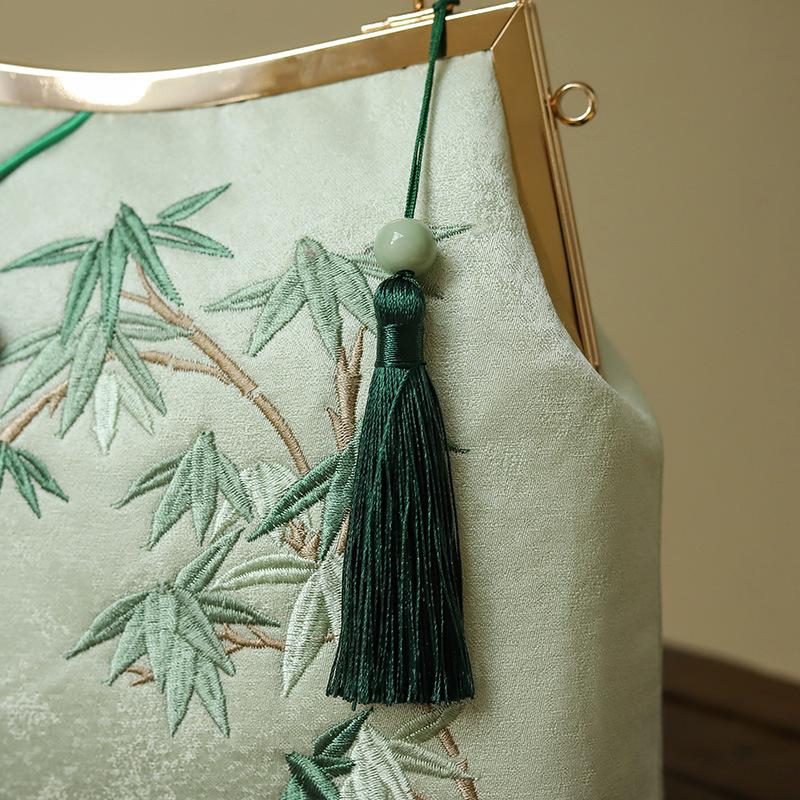 Johnature Čínský styl nádherně vyšívaná taška Cheongsam s třásněmi Starožitná dámská kabelka Retro kabelky přes rameno