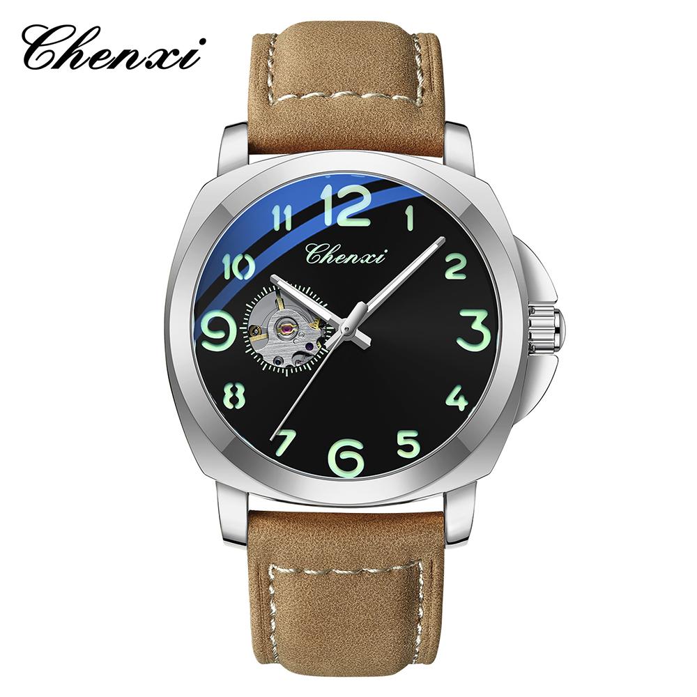 Fully Automatic Mechanical Men's Watch Round Dial Waterproof Luminous Men's Wristwatch Leather Band Man Watches CHENXI