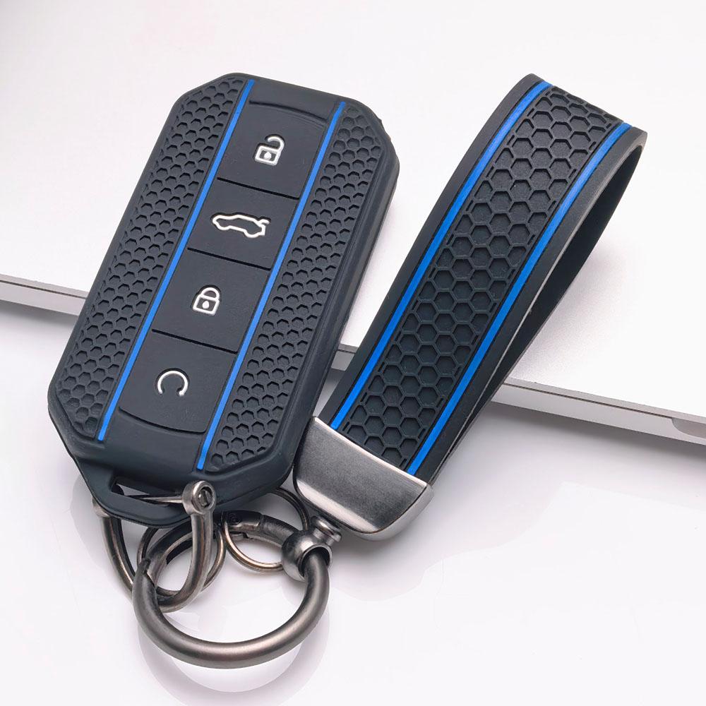 4 Button Silicone Key Fob Cover with Matching Keychain for Chery Jaecoo 7 8 J7 J8 Lock Unlock Trunk Remote Start Buttons, Full Wrap Key Guard for