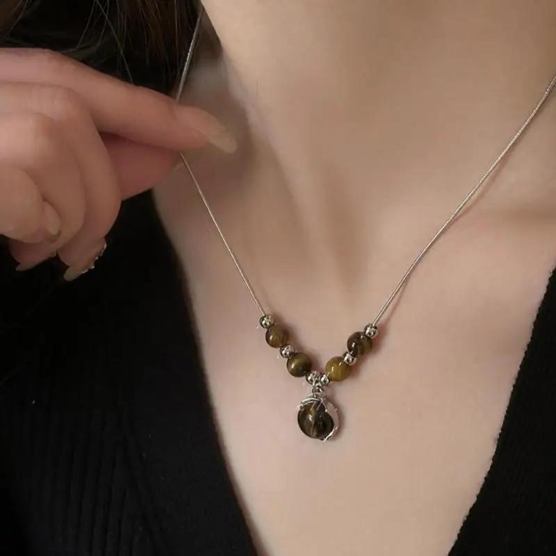 Natur Tigerauge Stein Anhänger & Halsketten für Damen Hohe Qualität Natürliche Perlen Geflochtene Halsketten Herren Mode Kordelkette Geschenke