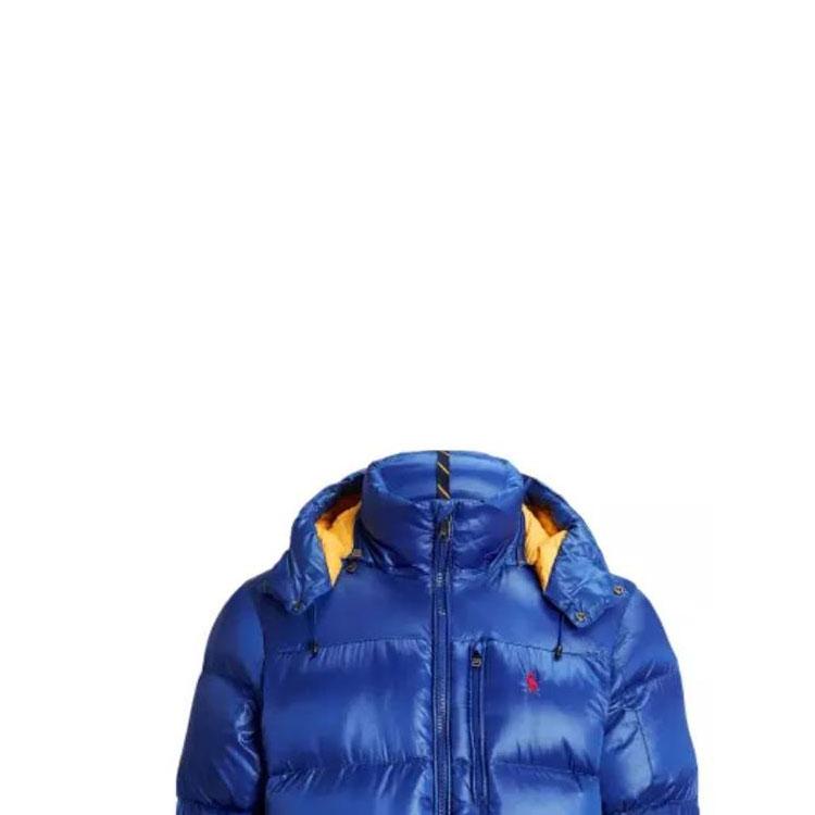 Polo Ralph Lauren Solid Color Logo Embroidered Hooded Long Sleeve Zipper Down Jacket Men Outerwear Blue 710889904-003
