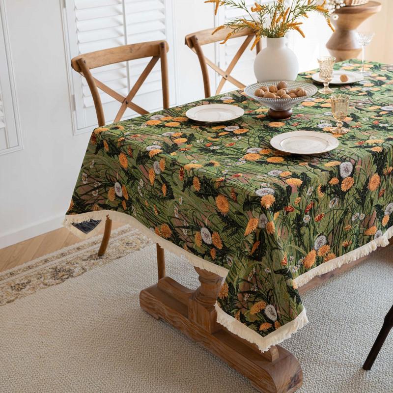 Floral Tablecloth Rustic Farmhouse Cotton Linen Blend Table Cover Dining Coffee