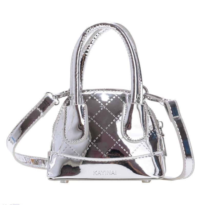 Trendy Gender Neutral Kids Crossbody Bag Chic Shiny Leather Look For Toddlers серебряный