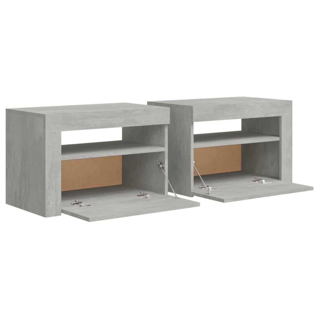 Nightstands 2 pcs with RGB LED lighting concrete gray 60 x 35 x 40 cm