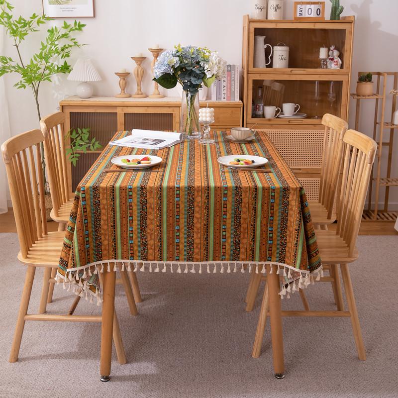 Famous Bohemian Bronzing Striped Polyester Cotton Fringed Tablecloth Coffee Table Tablecloth Table Cloth Cover Towel