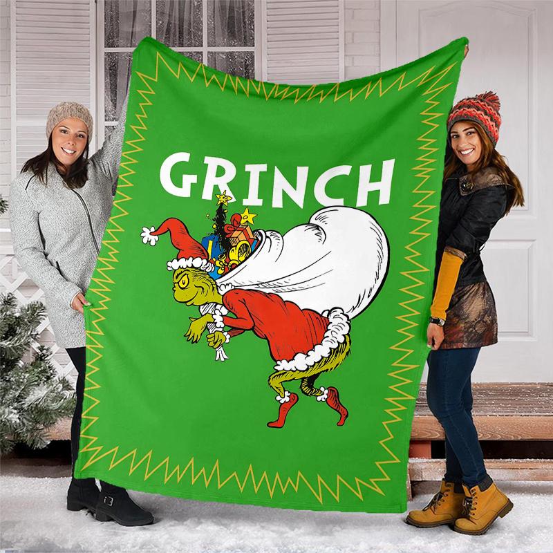 Grinch-Thema Bedruckte Decke Perfekt für Sofa Bett Reisen Außenbereich Maschinenwaschbar Gemütlich Langlebig