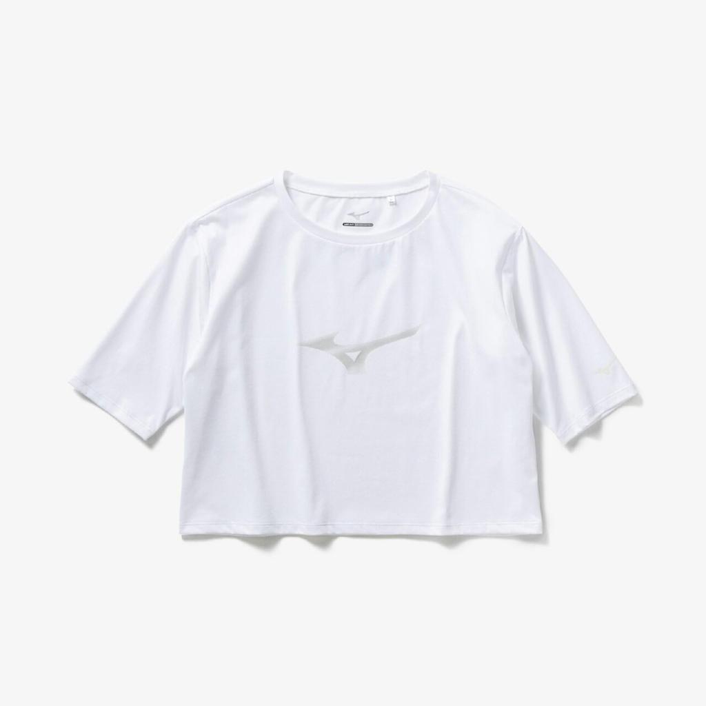 Training Wear Soft Dry Cropped UV Protection 32MAD302 White M [Mizuno] T-Shirt (Wide Silhouette) Sweat-wicking, Quick-drying, Women's