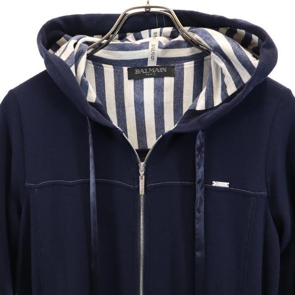 Balmain Wyprodukowano w Japonii border Bluza z długim rękawem z kapturem zapinana na zamek 9 Granatowy Kobiety Używany