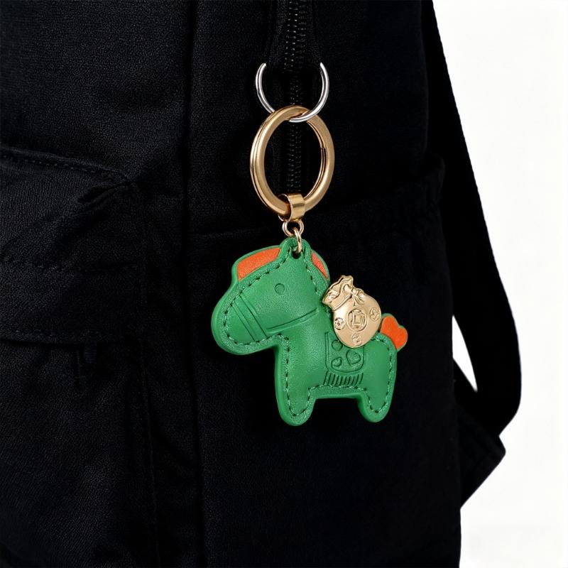 Adorable Cartoon Horse Keychain Leather Symbolizing Wealth Animal Pendant Keyring for Daily Use and Gift Occasions