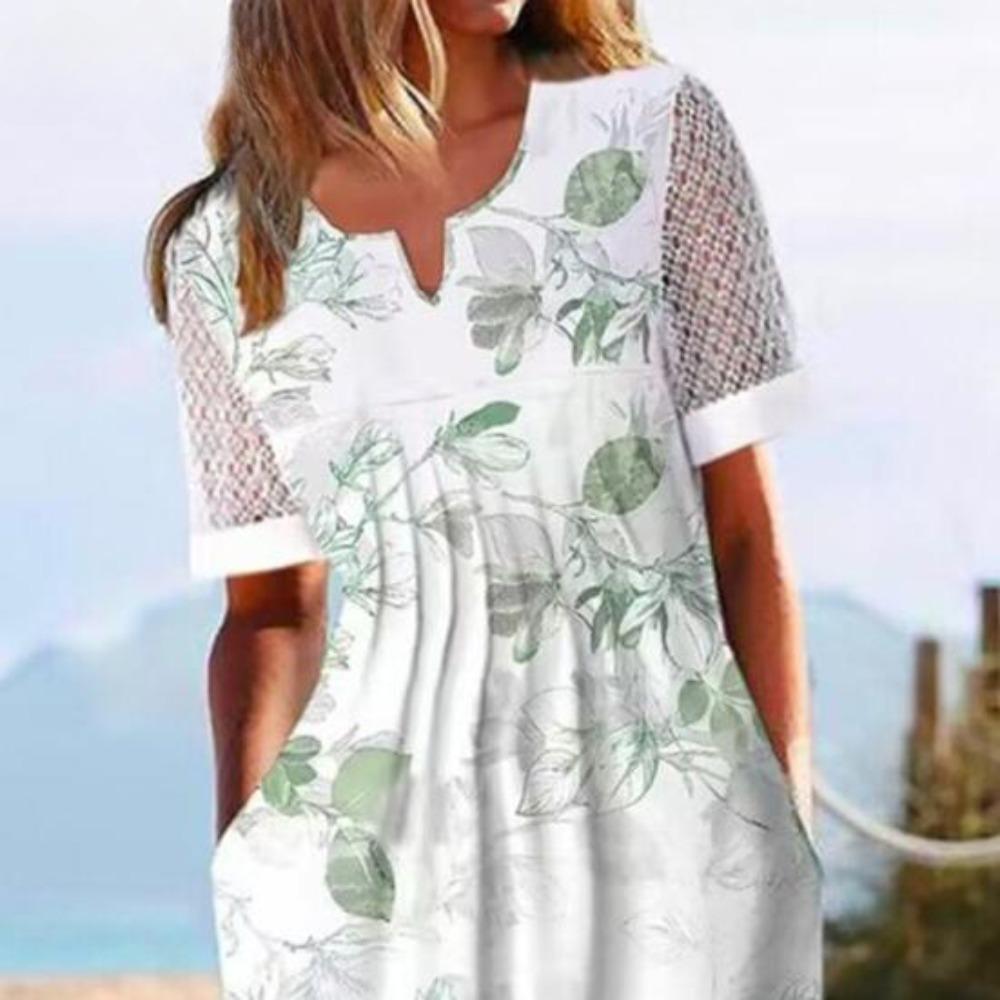 Summer Dress with Pockets Anti-Pilling Popular Floral Print Cocktail Tunic Long Streetwear Dressy Outfits