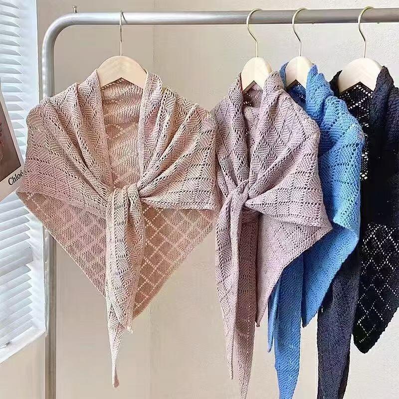 Ladies' Cross Hollow Diamond Knitted Shawl Spring&Summer Triangle Jacket Fashionable Air-Conditioned Room Warm&Wide Shoulder