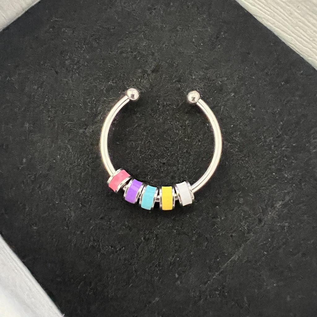Yerik Stainless Steel Drip Oil Rotate Bead Anxiety Rings for Women Fashion Colorful Enamel Unisex Fidget Ring Trendy Jewelry