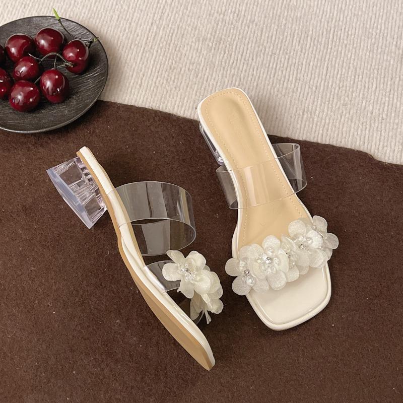 

Женские сандалии Летние Слипоны ПВХ С открытым носком Высокий каблук Женские Массивный каблук Прозрачные сандалии Женские шлепанцы Сандалии 40 бежевый