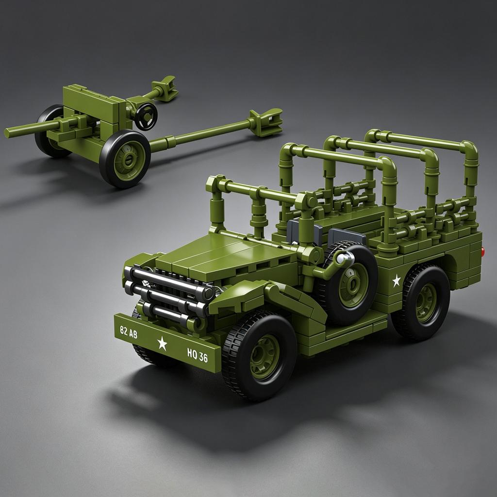U.S. M3 37mm Anti-Tank Gun Building Block Model Kit WC52 Off-Road Truck Boys' Toy Multi-Purpose Military Transport Vehicle