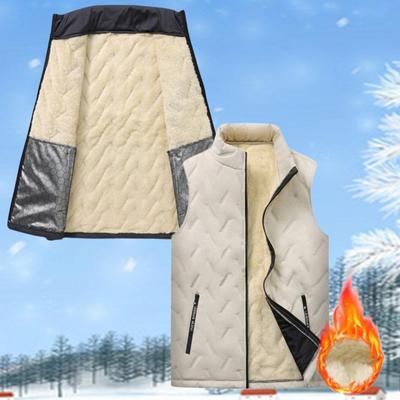 Men Warm Vest Padded Thick Plush Stand Collar Neck Sleeveless Winter Zipper Sports Warm Windproof Waistcoat