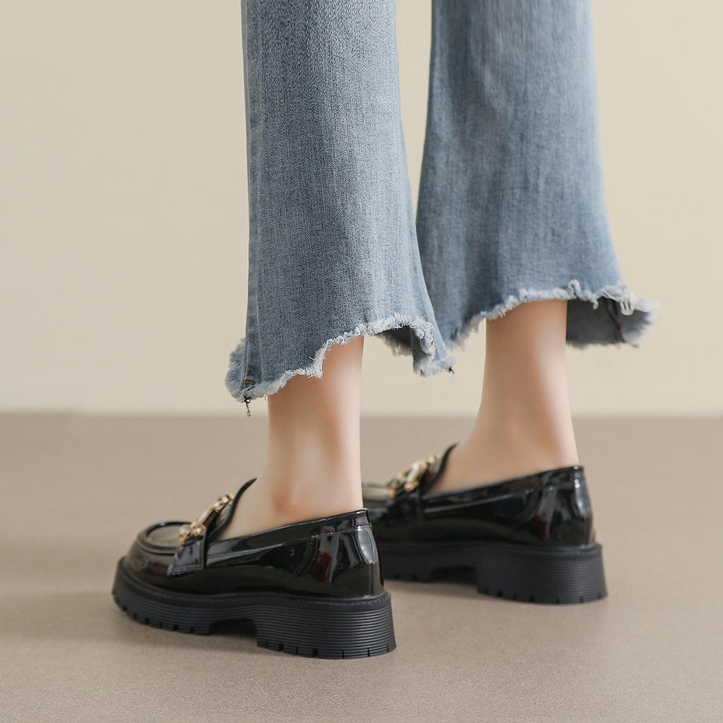 Thick-soled Small Leather Shoes, Women's College Style, a Slip-on, Retro Block Heel Soft-soled Single Shoe