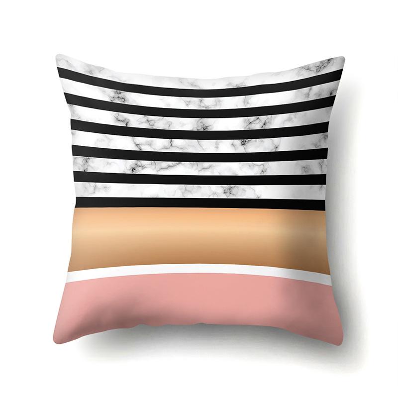 Polyester Pillow Case Nordic Ins Style Marble Geometric Printed Peach Leather Velvet Living Room Sofa Pillow Case