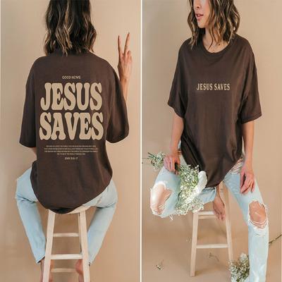 Dobré správy Jesus Saves Oversized Tričko Jesus Oblečenie Kresťanské voľné tričko Ženy Trendy Ležérny bavlnený Estetický top