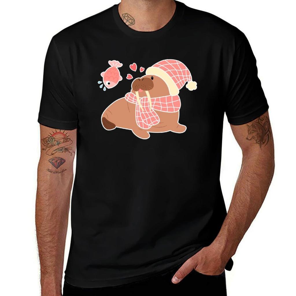 Cute Walrus Loves Fish Tshirt Plus Size Street Style Tee