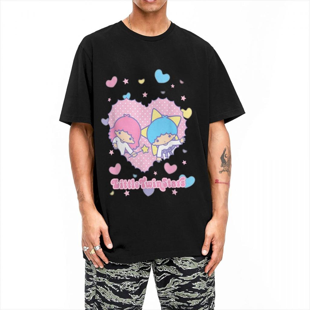 Little Twin Stars T Shirt Leisure Amusing O-Neck Vintage Streetwear Short Sleeve Cotton Versatile Harajuku Stylish Unisex Tops