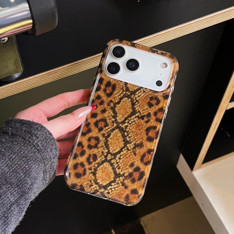 Trendy Leopard & Snake Print Glitter Phone Case for iPhone 17 Pro/16/15/14/13 Pro Max iPhone 17