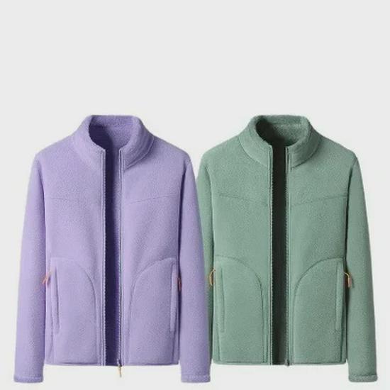 Uniseksowa dwustronna kurtka z polaru koralowego i polaru polarnego w wielokolorowe wzory - Jesienno-zimowy płaszcz z wełny jagnięcej